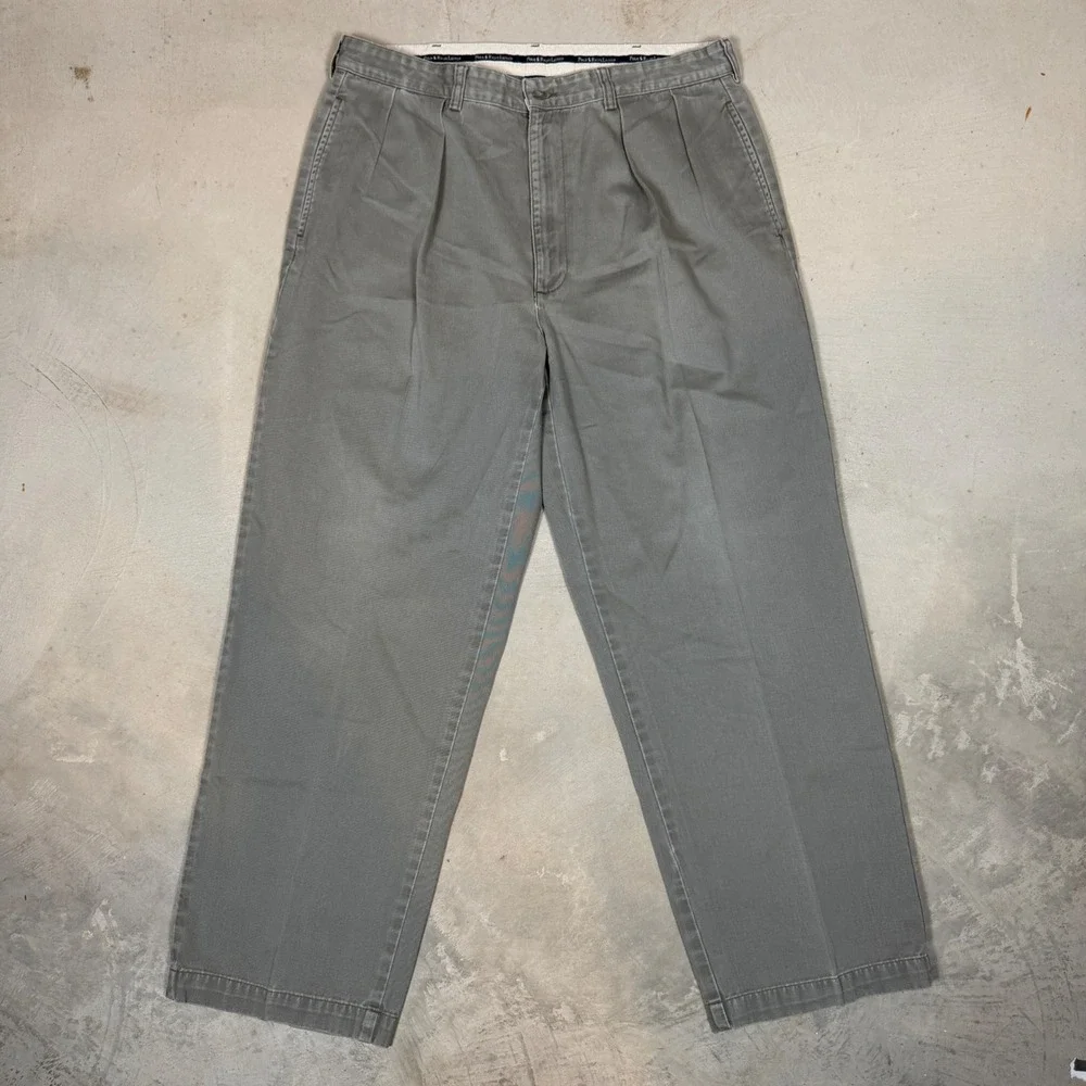 Polo Ralph Lauren Andrew Pant Mens 36x30 Grey Green Pleated Cotton Chinos Vtg